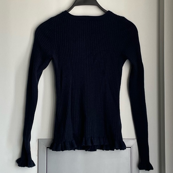 JUICY COUTURE Navy Ribbed Button-Up Cardigan with Ruffles - Picture 3 of 9